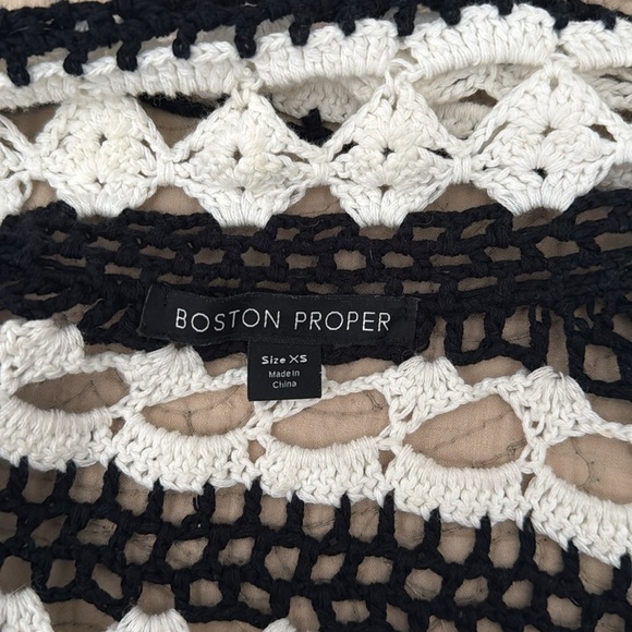 Boston Proper Black & White Crochet Open Front Duster/ Cardigan - Picture 7 of 11